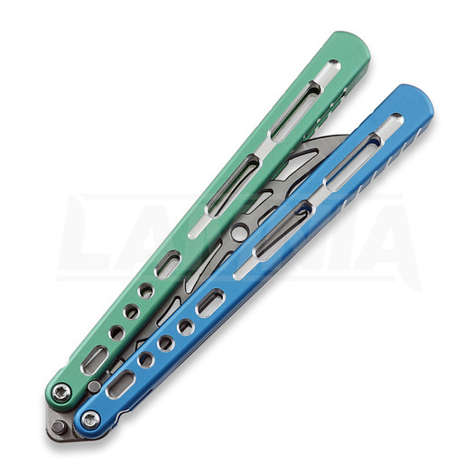 BBbarfly HS Talon Style opener V2 balisong trainer, Blue And Green