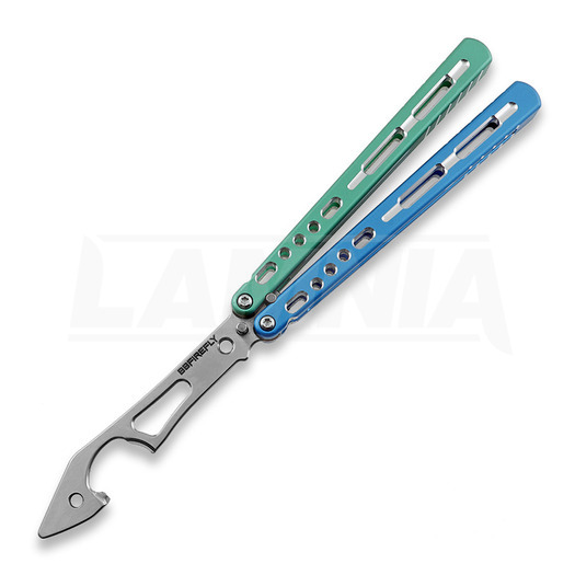BBbarfly KS Knife Style opener V2 balisong trainer, Blue And Green