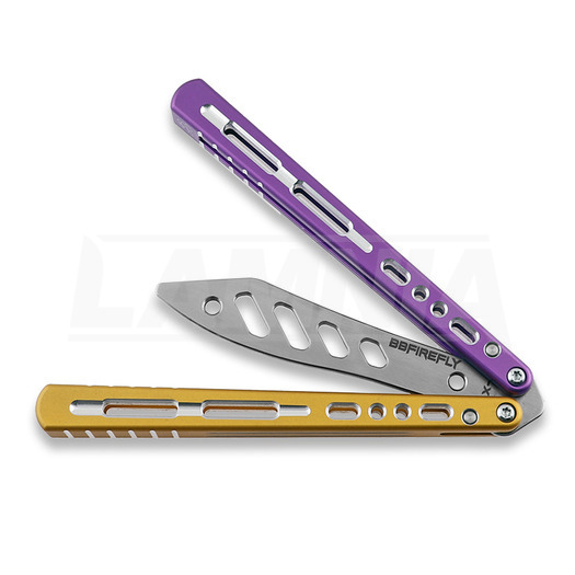 BBbarfly Trainer ZX-1 balisong trainer, Purple And Gold
