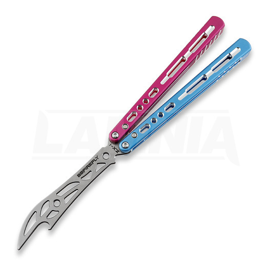 BBbarfly HS Talon Style Opener ZX-1 balisong trainer, Blue And Pink