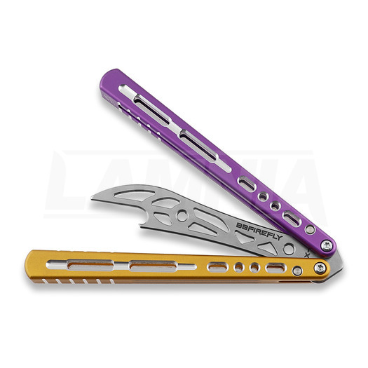 BBbarfly HS Talon Style Opener ZX-1 balisong trainer, Purple And Gold