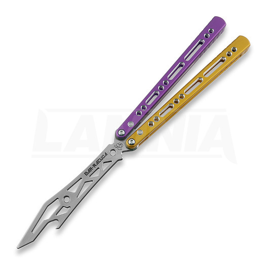 Couteau papillon d'entraînement BBbarfly Barracuda Milled, Purple And Gold