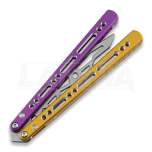 BBbarfly Barracuda Milled balisong träningsknivar, Purple And Gold