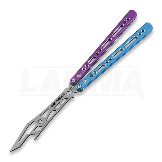 BBbarfly Barracuda Milled balisong trainer, Purple And Light Blue