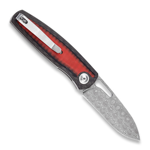 Kansept Knives Mato Damascus összecsukható kés, Twill CF/Red and Black G-10