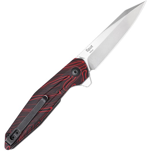 Kizer Cutlery Spot Linerlock 折り畳みナイフ, Black/Red Damascus G-10