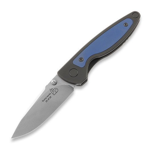 Puppy K&T Bunny vouwmes, TC4 handle with blue titanium inlay, stone washed blade