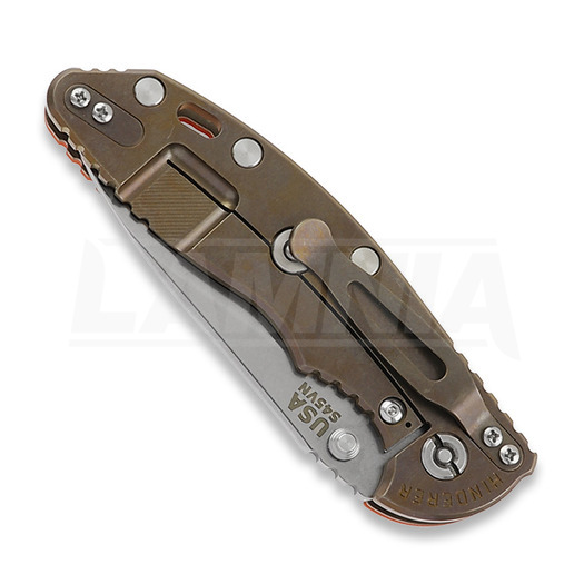 Hinderer 3.5 XM-18 Slicer Non Flipper Tri-Way Stonewash Bronze Orange G10 folding knife
