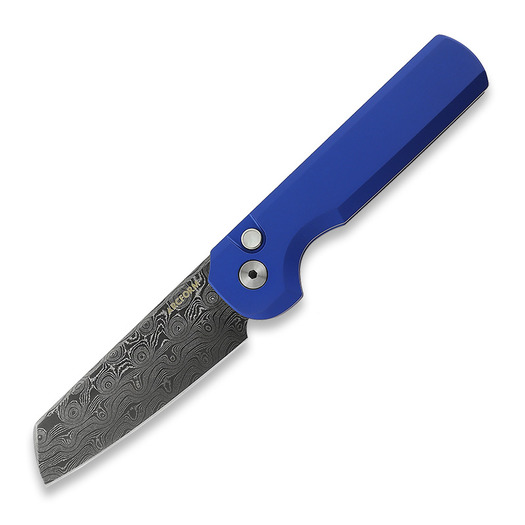 Arcform Slimfoot Auto - Blue Anodize / Damascus Raindrop folding knife