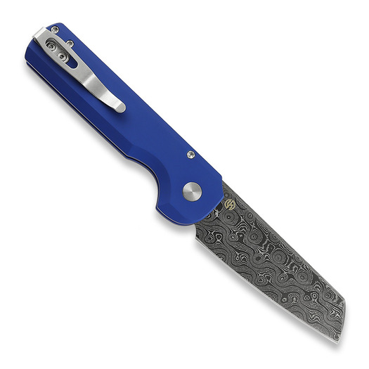Arcform Slimfoot Auto - Blue Anodize / Damascus Raindrop folding knife