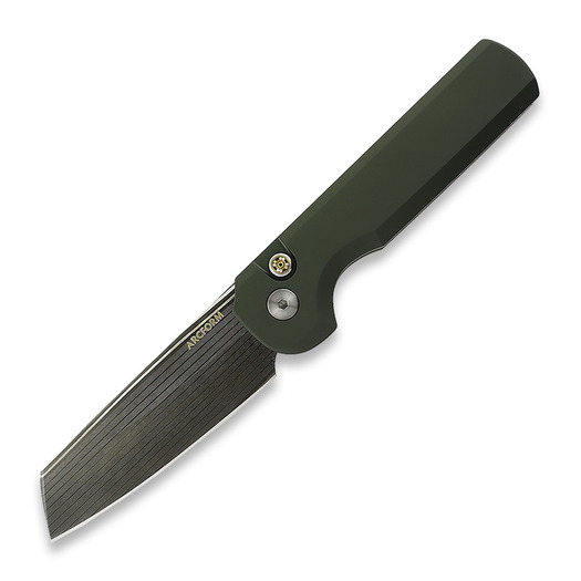 Briceag Arcform Slimfoot Auto - OD Green Anodize / Damascus Bacon