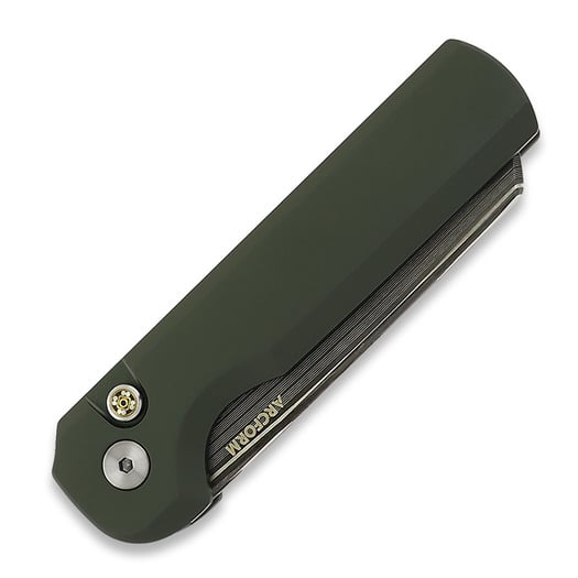 Arcform Slimfoot Auto - OD Green Anodize / Damascus Bacon Taschenmesser