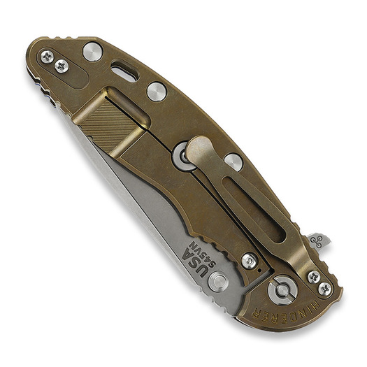 Hinderer 3.5 XM-18 Spanto Tri-Way Stonewash Bronze folding knife, red
