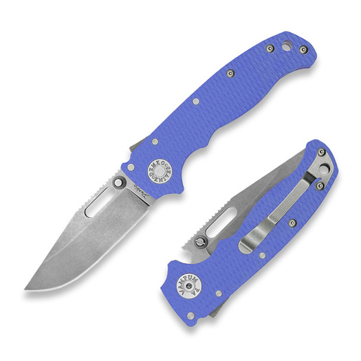 Demko Knives AD20.5 20CV Clip Point sulankstomas peilis, G10, mėlyna