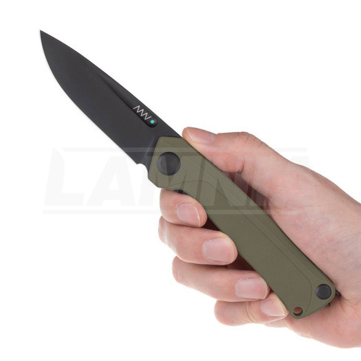 ANV Knives Z200 DLC Black Plain Edge 折り畳みナイフ, 緑