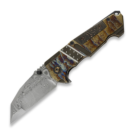 Andre de Villiers Invader folding knife, Damascus, Gold CF, Acid Rain