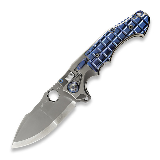 Andre de Villiers Alpha S folding knife, Blue Ti Fragged