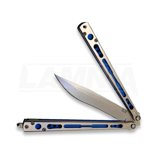 Hom Design Chimera V2 butterfly knife, Stonewashed Ti/Blue & Yellow G-10