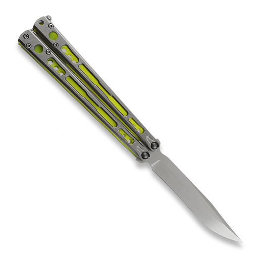 Couteau papillon Hom Design Chimera V2, Stonewashed Ti/Yellow & Green G-10