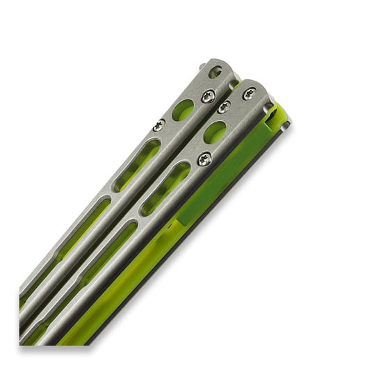 Нож пеперуда Hom Design Chimera V2, Stonewashed Ti/Yellow & Green G-10