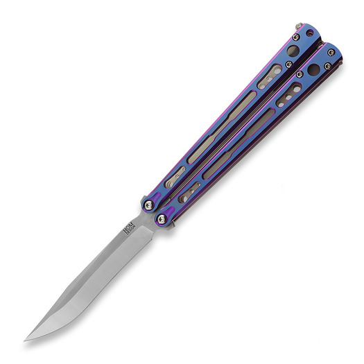 Couteau papillon Hom Design Chimera V2, Purple/Blue Anodized Ti, Jade G-10/CF