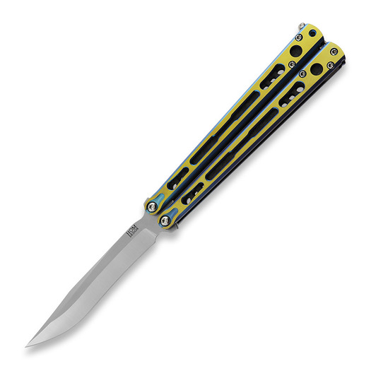 Нож пеперуда Hom Design Chimera V2, Aqua/Gold Anodized Ti, Carbon Fiber