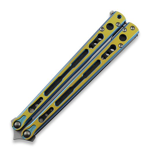 Нож пеперуда Hom Design Chimera V2, Aqua/Gold Anodized Ti, Carbon Fiber