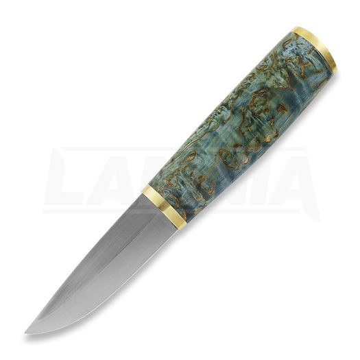 Cuchillo Harri Laine Blue puukko knife, stab. curly birch