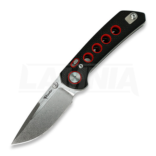 Reate PL-XT Stonewashed összecsukható kés, black micarta/red G-10