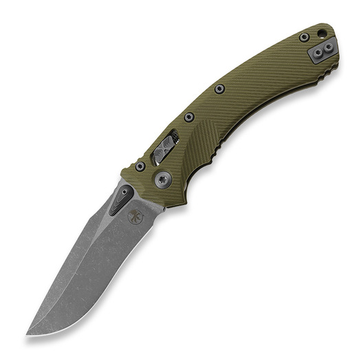 Microtech Amphibian Taschenmesser, apocalyptic finish, fluted od green G10 137RL-10APFLGTOD