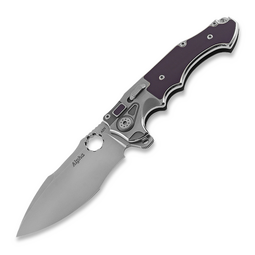 Andre de Villiers Alpha 접이식 나이프, Bead Blasted/Satin, Purple G10