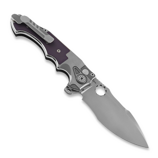 Andre de Villiers Alpha folding knife, Bead Blasted/Satin, Purple G10