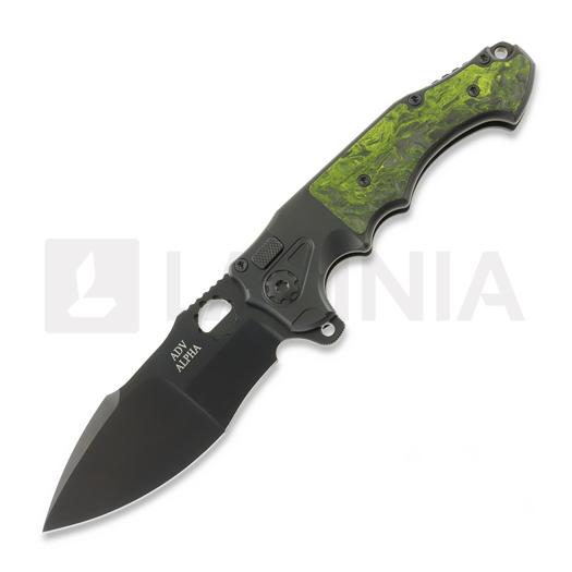 Andre de Villiers Alpha Mini All Black sulankstomas peilis, Green Carbon Fibre