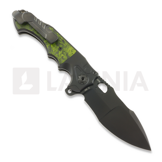 Andre de Villiers Alpha Mini All Black sulankstomas peilis, Green Carbon Fibre