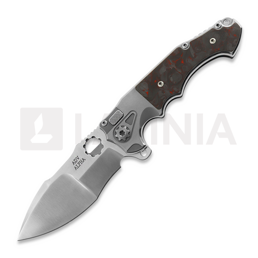 Navaja Andre de Villiers Alpha Mini, Satin/Red Carbon Fibre