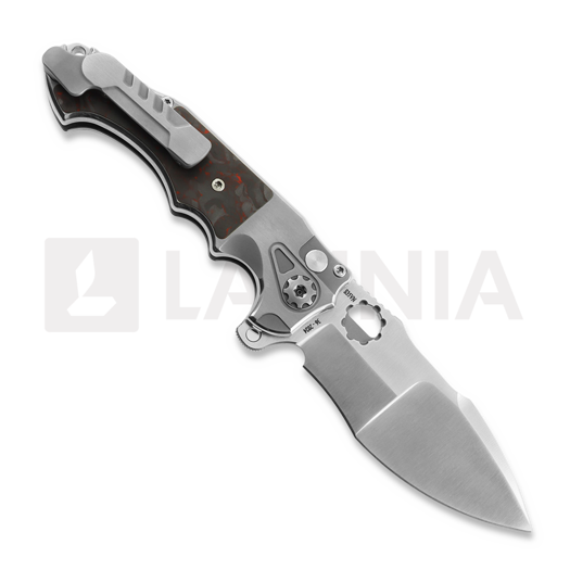 Andre de Villiers Alpha Mini sulankstomas peilis, Satin/Red Carbon Fibre
