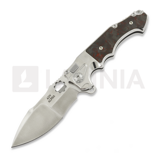 Andre de Villiers Alpha Mini Satin & Red Carbon Fibre összecsukható kés