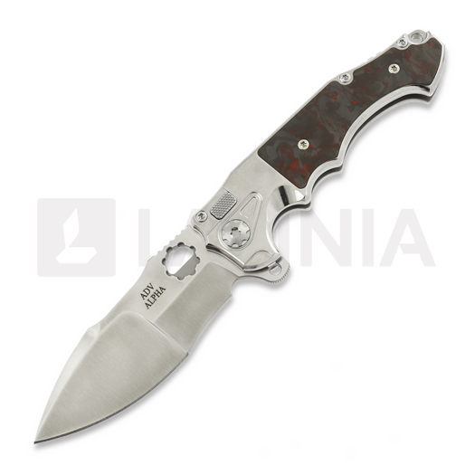 Andre de Villiers Alpha Mini Satin & Red Carbon Fibre összecsukható kés