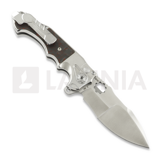 Andre de Villiers Alpha Mini Satin & Red Carbon Fibre sulankstomas peilis