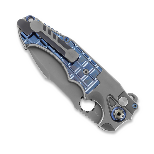 Andre de Villiers Alpha S folding knife, Blue Ti Fragged