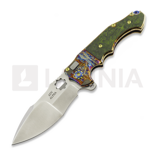 Nóż składany Andre de Villiers Alpha S Mini, Acid Rain & Green Carbon Fiber