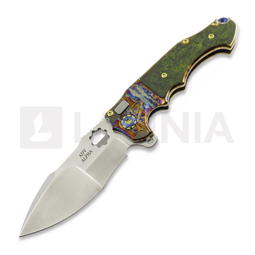 Skladací nôž Andre de Villiers Alpha S Mini, Acid Rain & Green Carbon Fiber