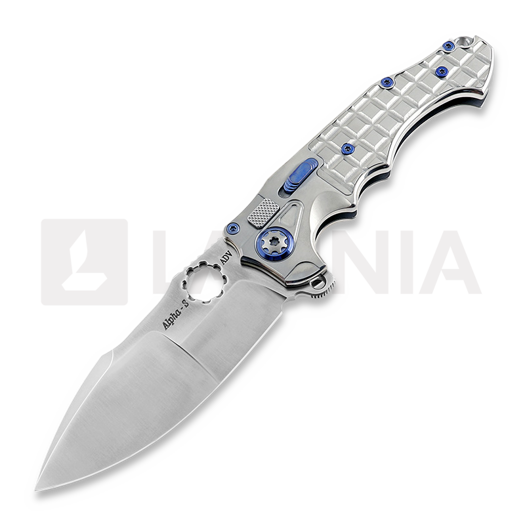 Andre de Villiers Alpha S סכין מתקפלת, Satin/Ti/Blue/Frag