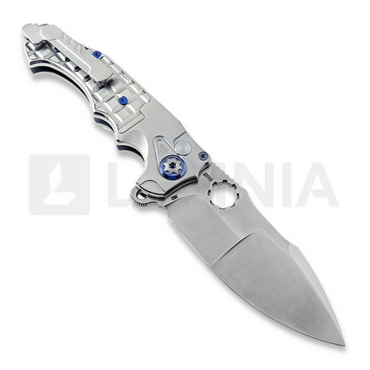 Andre de Villiers Alpha S folding knife, Satin/Ti/Blue/Frag
