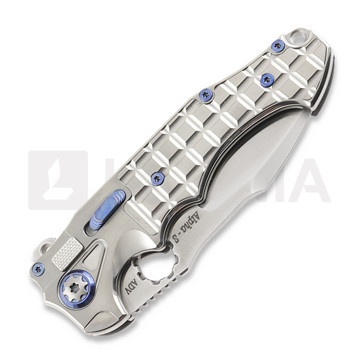 Andre de Villiers Alpha S kääntöveitsi, Satin/Ti/Blue/Frag