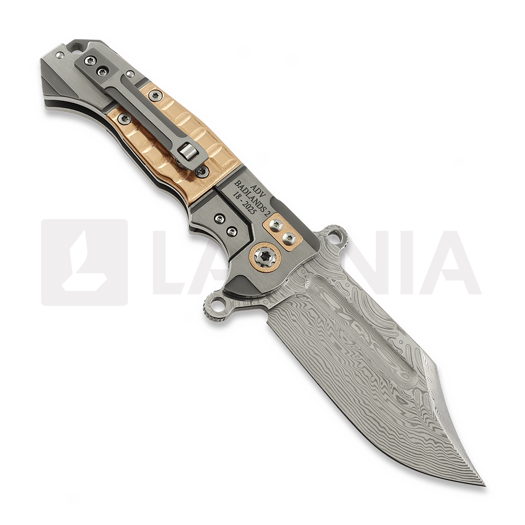 Couteau pliant Andre de Villiers Badlands 2 Damascus, Copper Frag