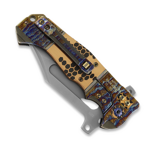 Andre de Villiers Badlands Bowie folding knife, Copper