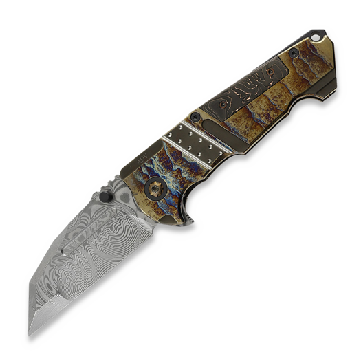Складной нож Andre de Villiers Invader, Damascus, Gold CF, Acid Rain