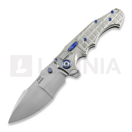 Andre de Villiers Javelin 접이식 나이프, Bead Blasted/Ti-Frag/Blue Anno