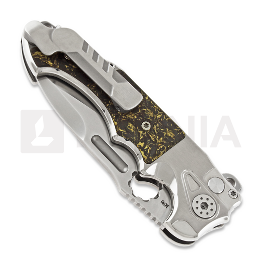 Andre de Villiers Mini Pitboss 2 sulankstomas peilis, copper shred/titanium